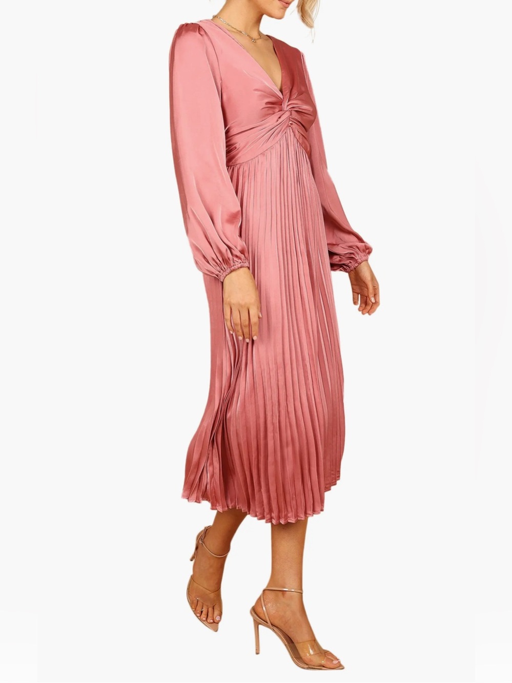 NWT Petal &‎ Pup Noelle Long Sleeve Pleated Satin Midi Dress Size Large #party